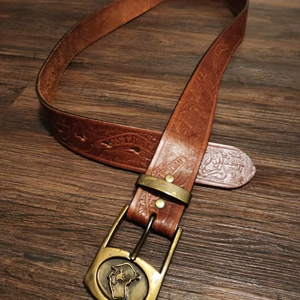 Leather Embossed Brown Men’s Belt with Brass Buckle